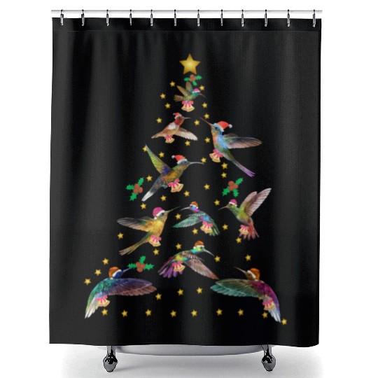 Watercolor Hummingbird Christmas ree for Bird Shower Curtains