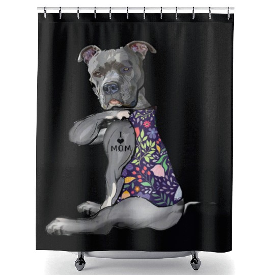 I Love Mom Tattoo Pitbull Dog Lover Women Pitbull Shower Curtains