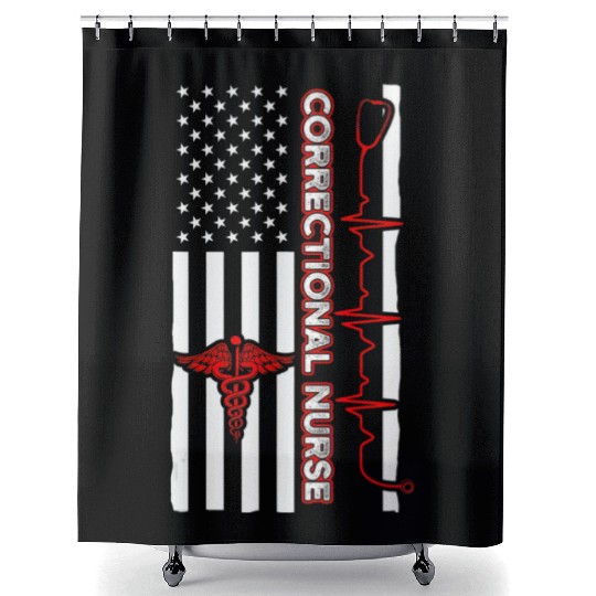 Correctional Nurse USA Flag Nursing RN Shower Curtains