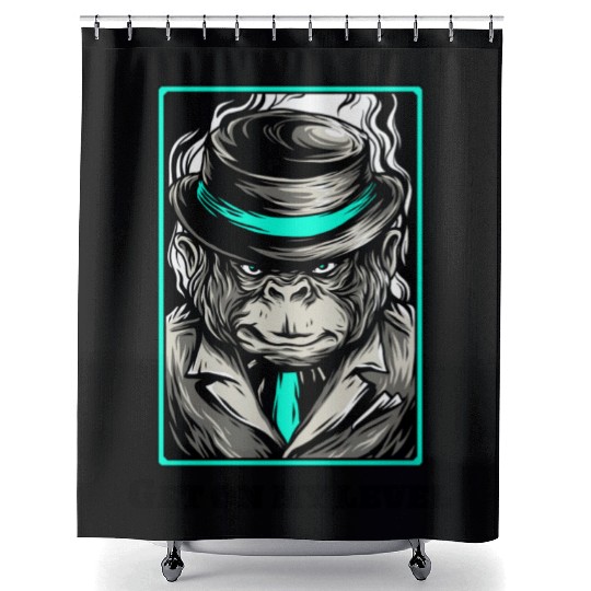 Cool chimpanzee gangster monkey Shower Curtains for