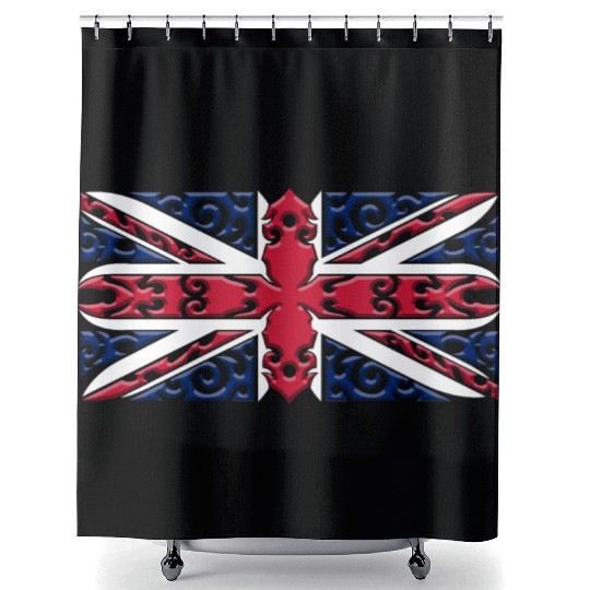 Union Jack British Flag Ornamental Style Shower Curtains