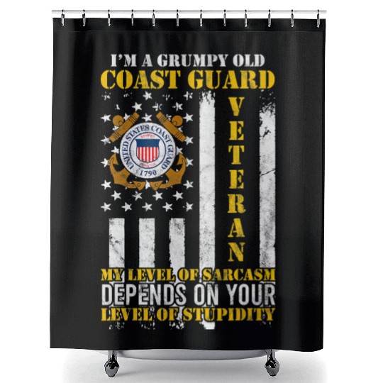 I'm a Grumpy Old US Coastguard Veteran Serving Shower Curtains