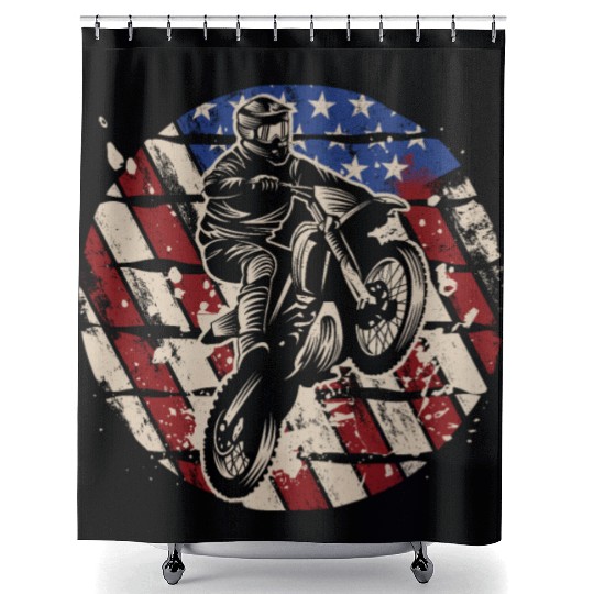 Dirt Bike American Flag Shower Curtains