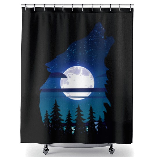 Howling wolf full moon forest howling wild Shower Curtains
