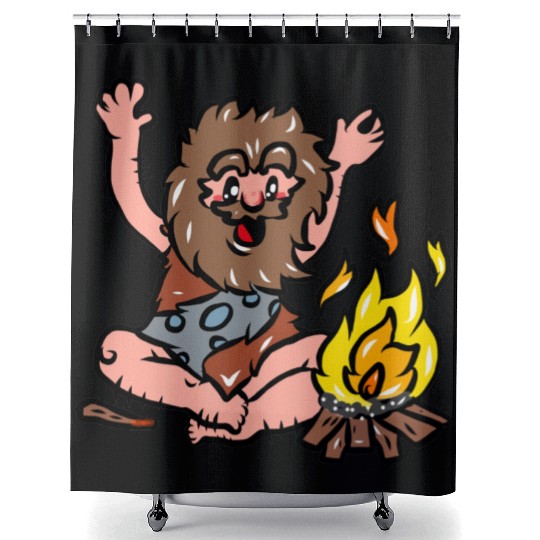 Caveman with Fire Shower Curtains