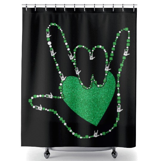 Shamrock I Love You Hands Sign Language ASL Patric Shower Curtains