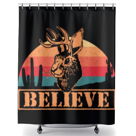 Believe in Jackalope Mythical Animal Jackrabbit Shower Curtains