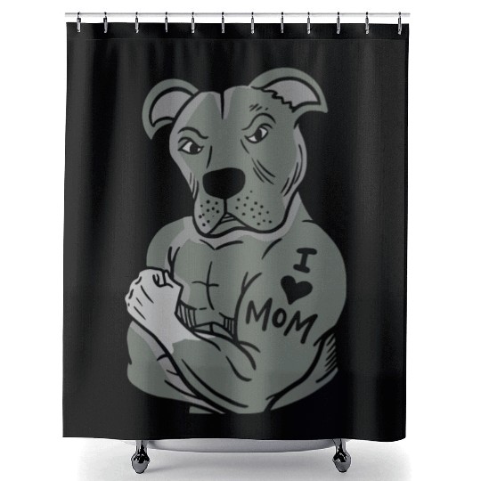 Pitbull Showing tattoo I love Mom Shower Curtains