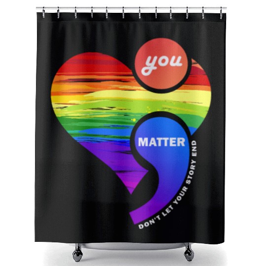 Rainbow Heart Semicolon You Matter Shower Curtains