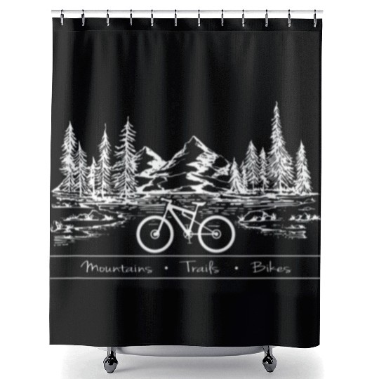 Mountain Bike MTB Shower Curtains Mountains Trails Bikes