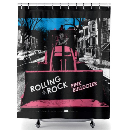 Pink Bulldozer / Rolling Rock Shower Curtains