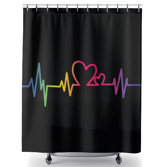 Pride Rainbow heart beat Shower Curtains