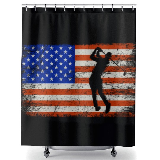 4th of July Golf American Flag Patriotic Shower Curtains