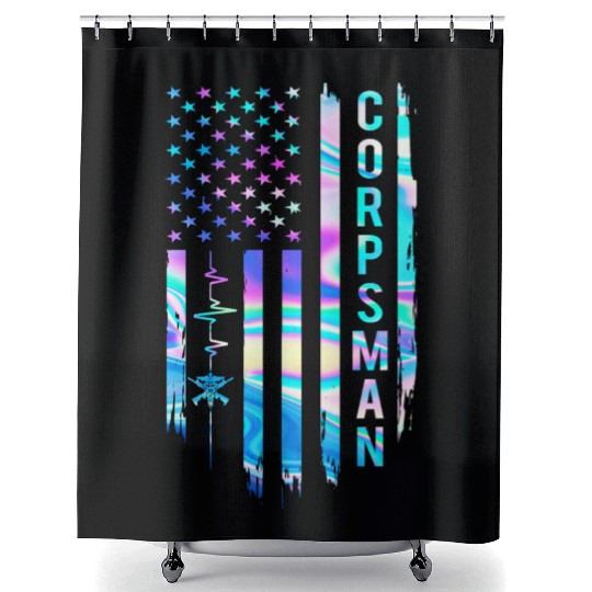 Awesome US Flag Heart Corpsman Shower Curtains