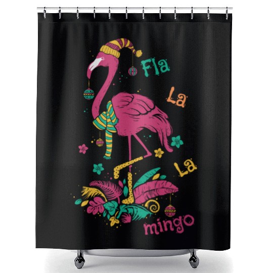 Christmas Flamingo Merry Christmas Shower Curtains