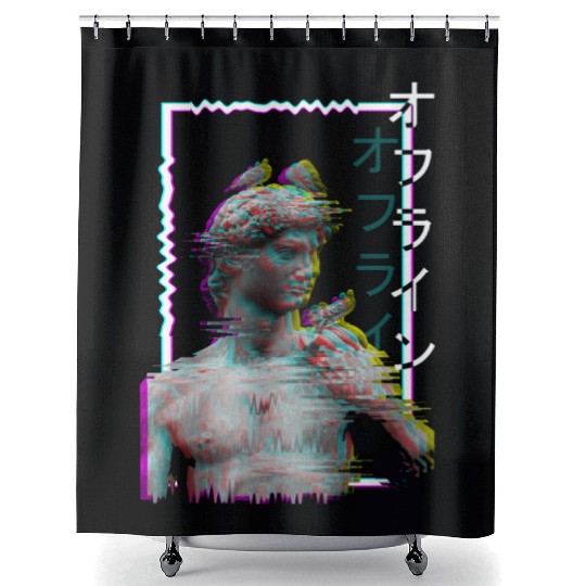 Greek Statue Ancient Vaporwave Synthwave Glitch Shower Curtains