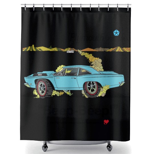 1968 Plymouth Road Runner Salt Flats Light Blue Shower Curtains