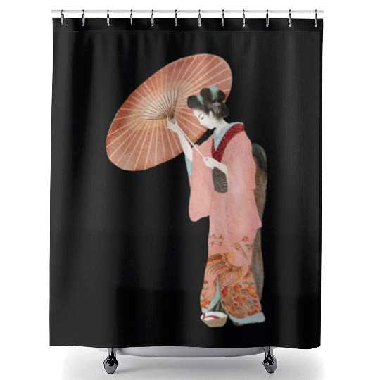 Japanese woman in kimono in a watercolor Shower Curtains