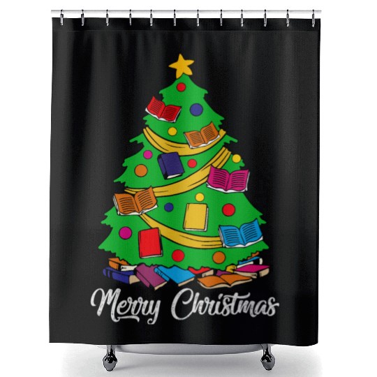 Merry Christmas Tree Love Reading Books Librarian Shower Curtains