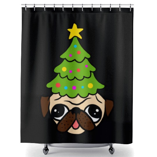 Funny Christmas Pug Tree Xmas Apparel Shower Curtains