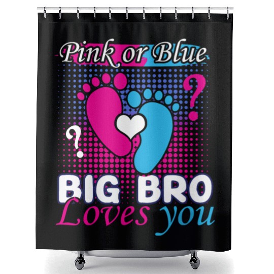 Pink Blue Big Bro Loves You Baby Gender Reveal Shower Curtains