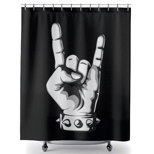 Rock And Roll Finger Sign Music Cool Rock Band Pun Shower Curtains
