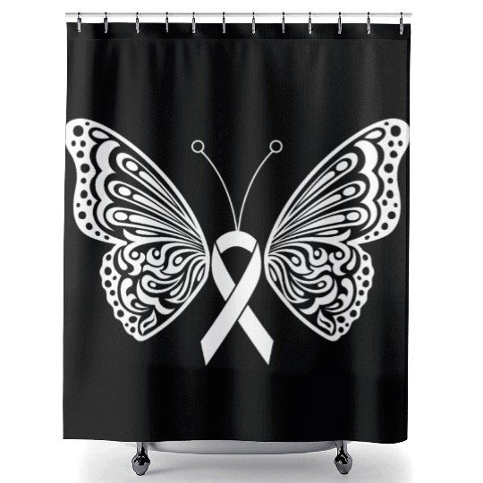 Lung Cancer Awareness White Ribbon Butterfly Shower Curtains