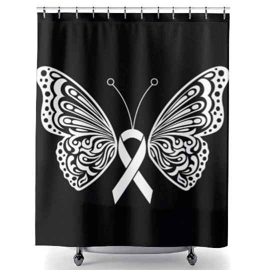 Lung Cancer Awareness White Ribbon Butterfly Shower Curtains