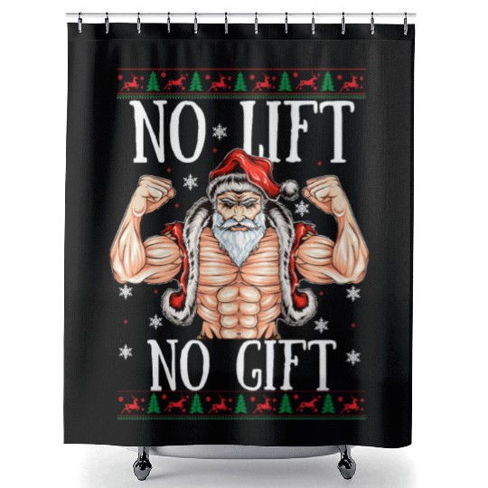 No LIft No Gift Muscular Gym Santa Claus Xmas Shower Curtains