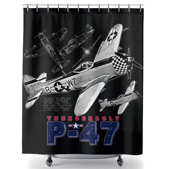 P 47 Thunderbolt Vintage USAF Aircraft Shower Curtains