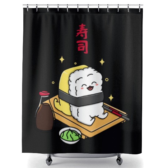 Happy Tamago Sushi Shower Curtains