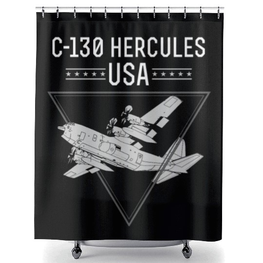 C 130 Hercules US Airborne Fighter Pilot Shower Curtains