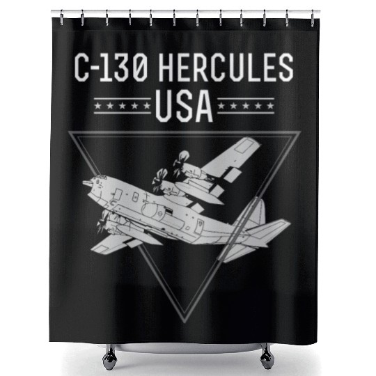 C 130 Hercules US Airborne Fighter Pilot Shower Curtains