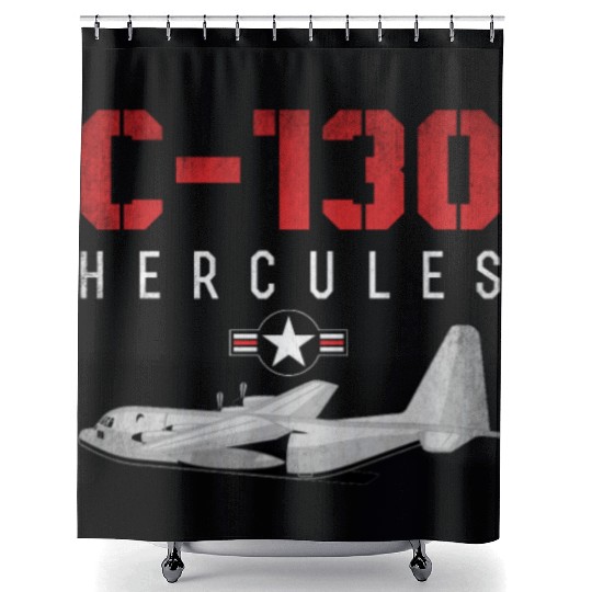 C 130 Hercules US Airborne Fighter Pilot Shower Curtains