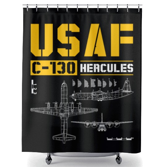 C 130 Hercules US Airborne Fighter Pilot Shower Curtains