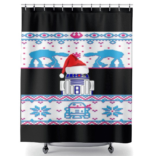 R2D2 Ugly Christmas Sweater Shower Curtains