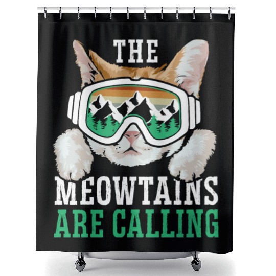 The Meowtains Are Calling Snowboard Snowboarding Shower Curtains