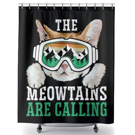 The Meowtains Are Calling Snowboard Snowboarding Shower Curtains