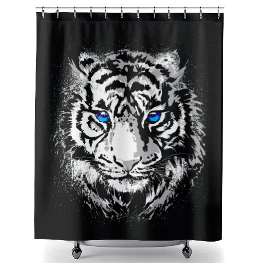 White Tiger Head Portrait - Wildlife Big Cats Shower Curtains