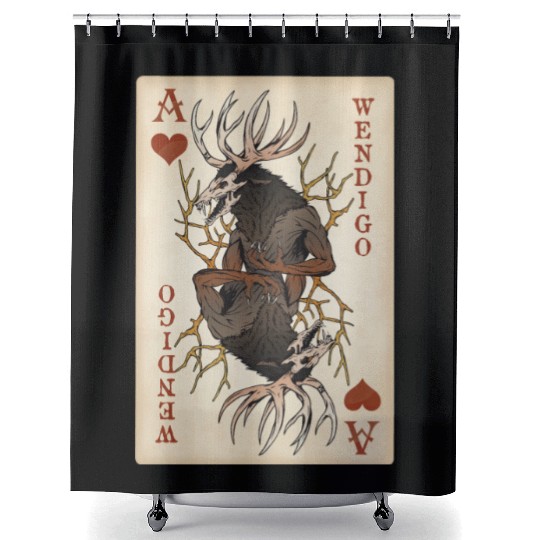 Wendigo Playing Card - Ace of Hearts Cryptid Art Shower Curtains