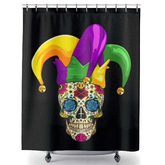 Sugar Skull Mardi Gras Jester Joker Louisiana Carn Shower Curtains