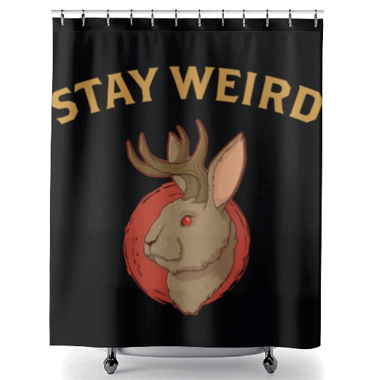 Stay Weird Cryptozoology Cryptid Jackalope product Shower Curtains