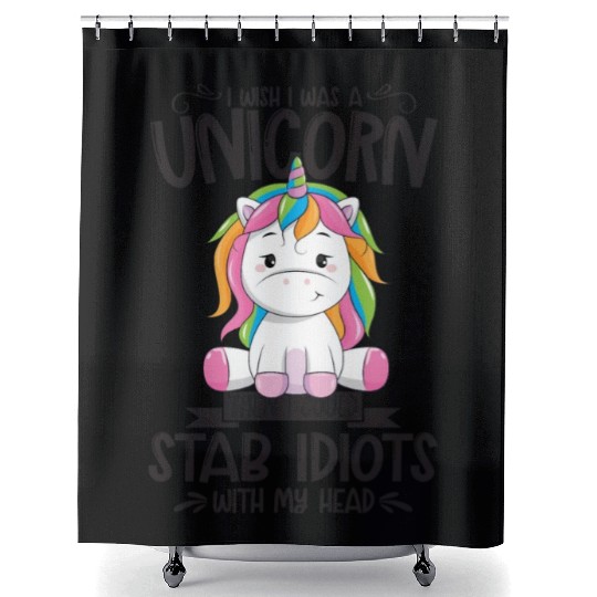 Unicorn I Wish I Was A Unicorn Then I Could Stab I Shower Curtains