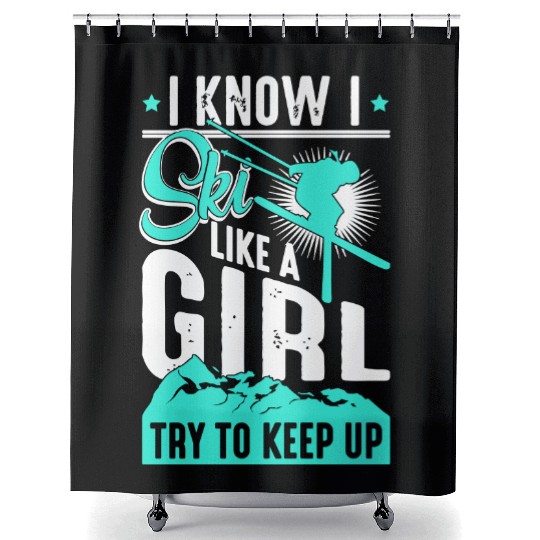 Ski like a Girl Retro Vintage Snow Skiing Winter Shower Curtains