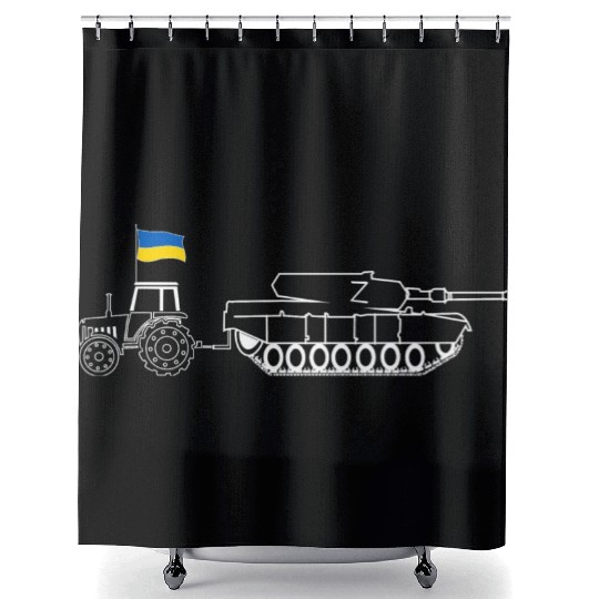 Ukrainian Tractor Pulling Tank With Ukraine Flag Shower Curtains