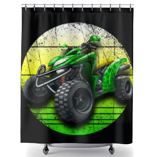 Vintage Retro ATV Quad Dirt Bike Four Wheeler Shower Curtains