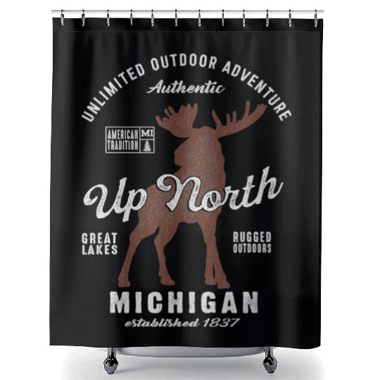 Moose UP North Michigan Cool Michigan Vintage Shower Curtains
