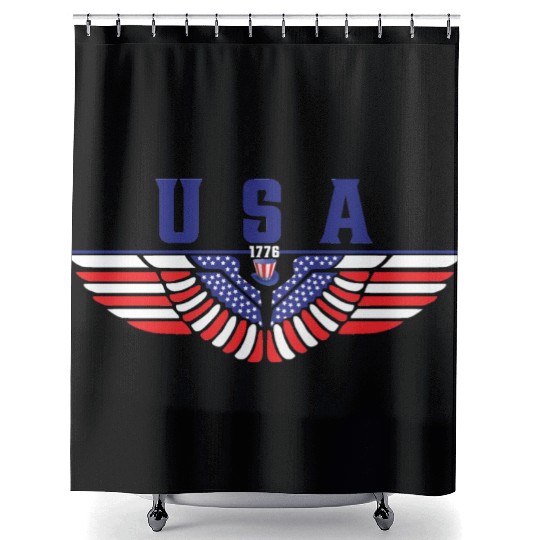 4th of July USA American Flag Eagle Colored Wings. Shower Curtains