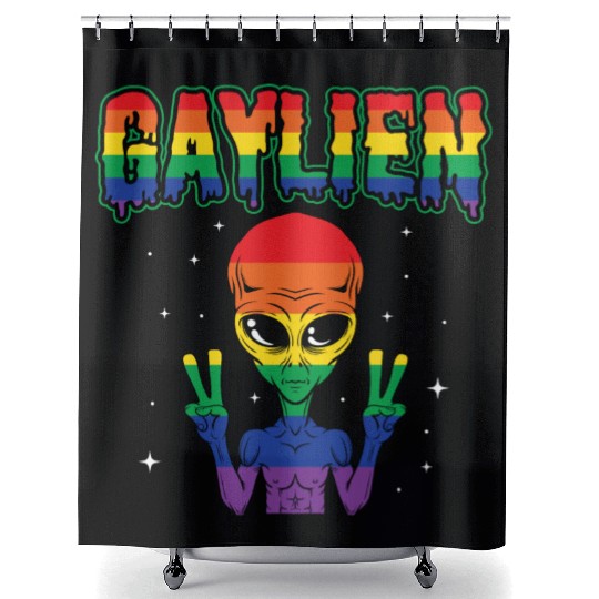 LGBT Funny Gay Alien Gaylien Rainbow Pride Gift Shower Curtains