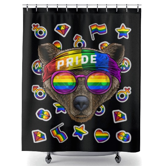 LGBT Bear Gay Pride Month Grizzly Bear Rainbow Les Shower Curtains
